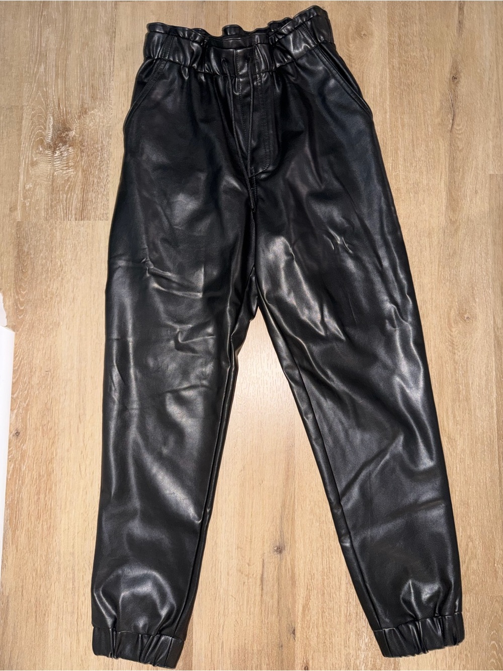 Black Faux Leather Jogger Pants